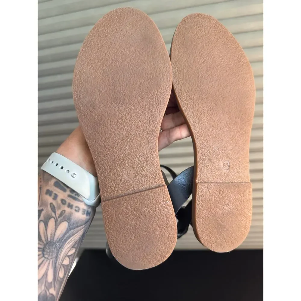 Madewell Black Leather Ankle Strap Flat Sandals Women’s 8.5 Strappy